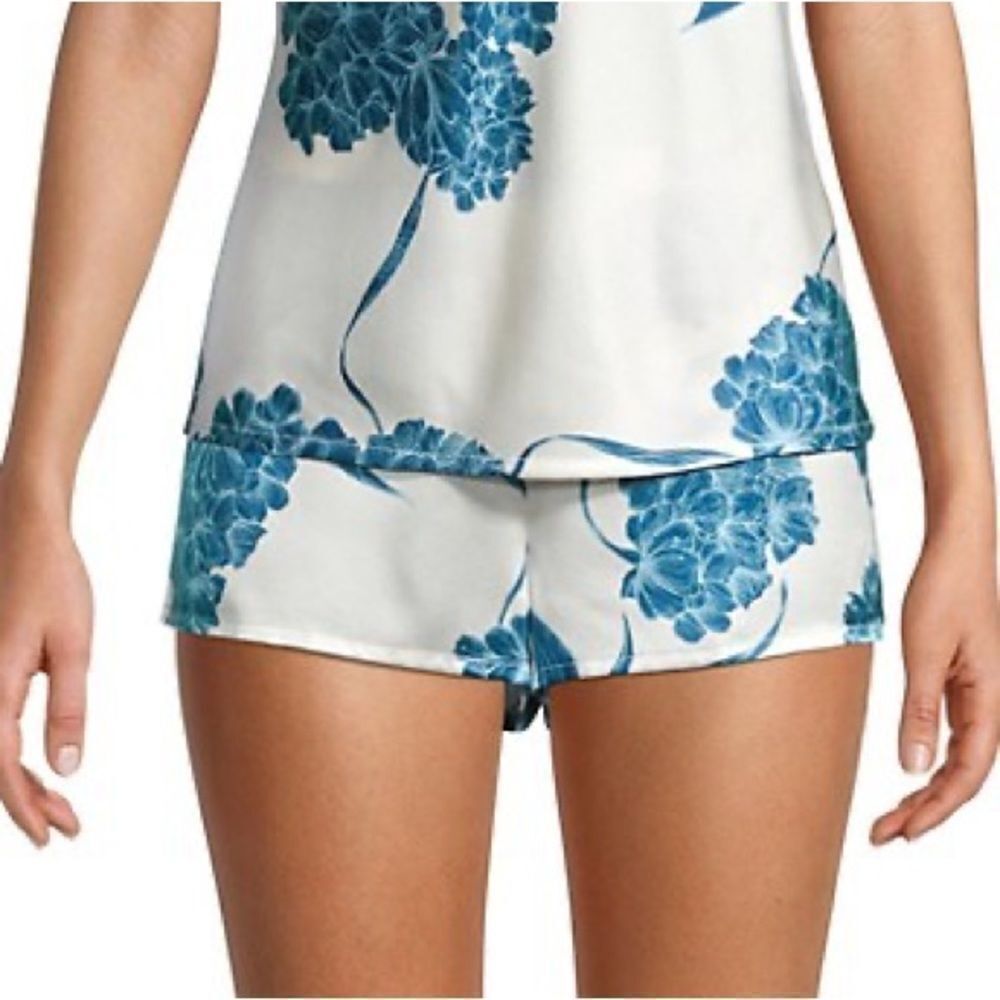La Perla Blue Hydrangea 100% Silk Pajama Shorts Size Large